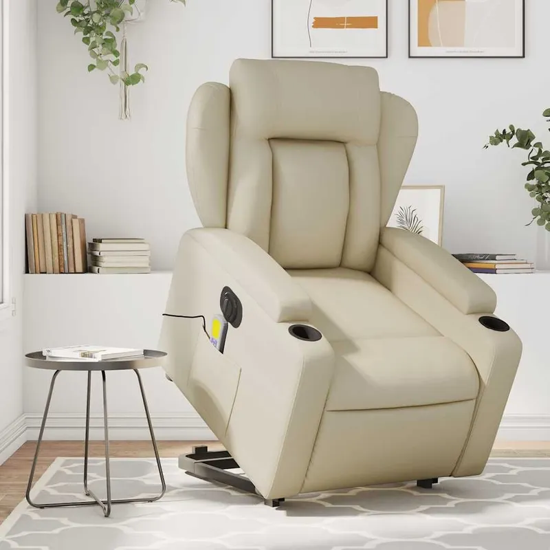 Massagesessel with Aufstehhilfe Elektrisch cream faux leather