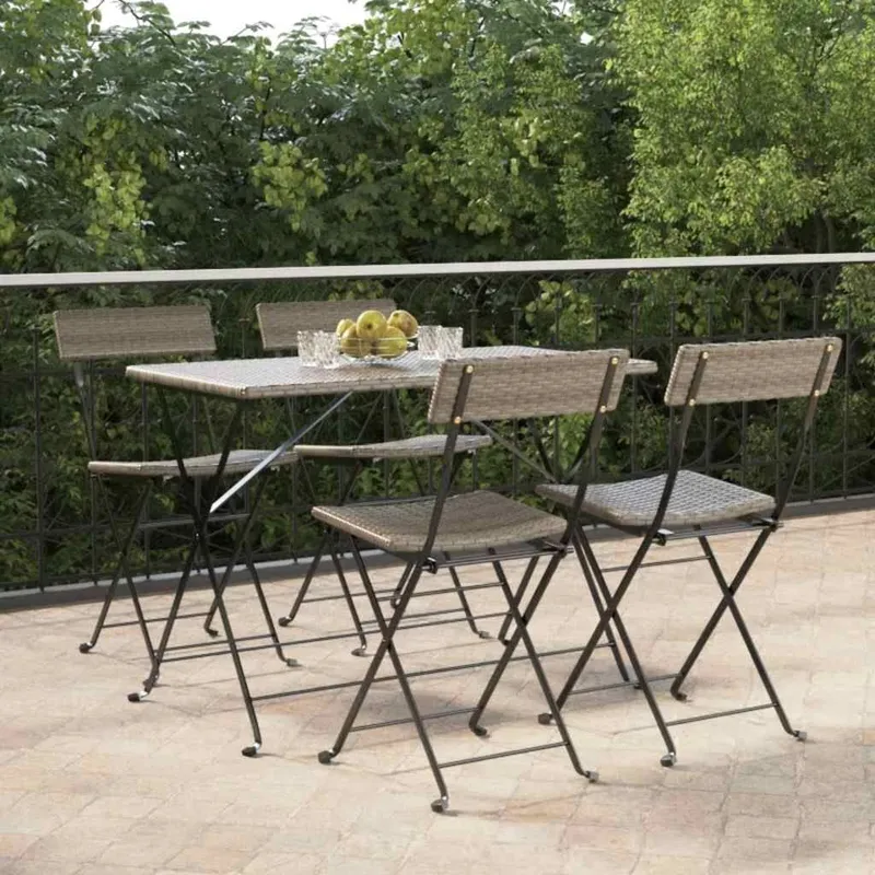 Klappstühle, 4 Stück, graues Polyrattan und Stahl