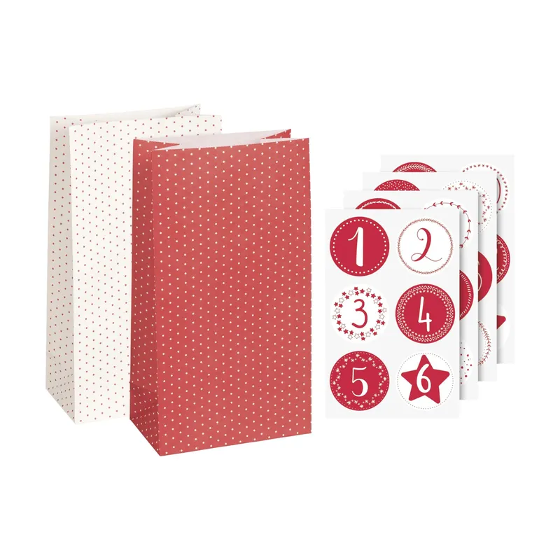 Calendrier d'avent HEYDA Set de 24, dimensions 13 x 7,5 cm, rouge/blanc