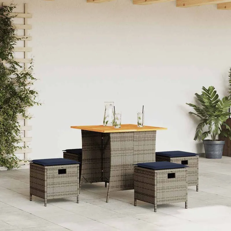5-tlg. Garten-Essgruppe mit Kissen grey Poly Rattan