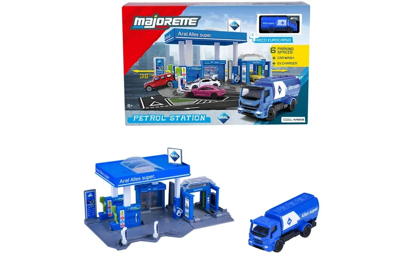Majorette Petrol Station Aral + 1 Vehicle mit Fahrzeug, Massstab 1:64