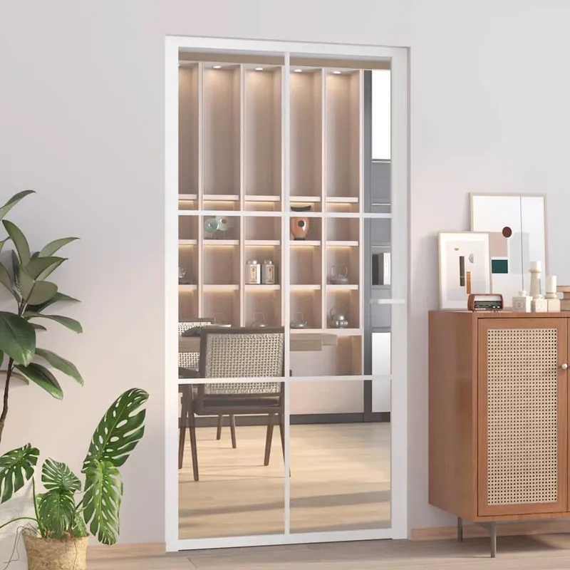 Porte intérieure 102,5x201,5 cm Blanc Verre ESG et aluminium