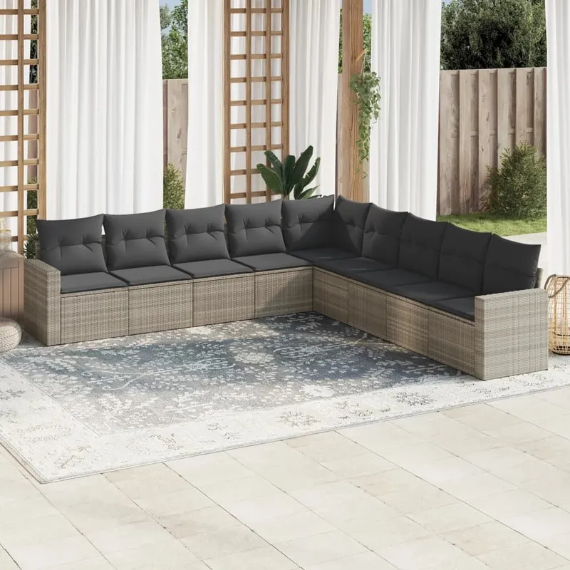 9-tlg. garden sofa set with cushions Hellgrau Poly Rattan