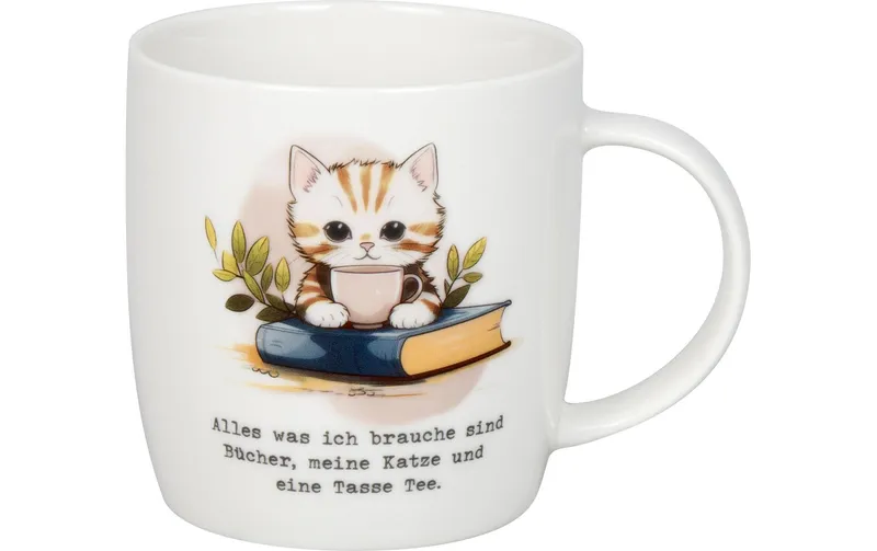 Könitz Teetasse Bücher, Katze & Tee 400 ml, blanc