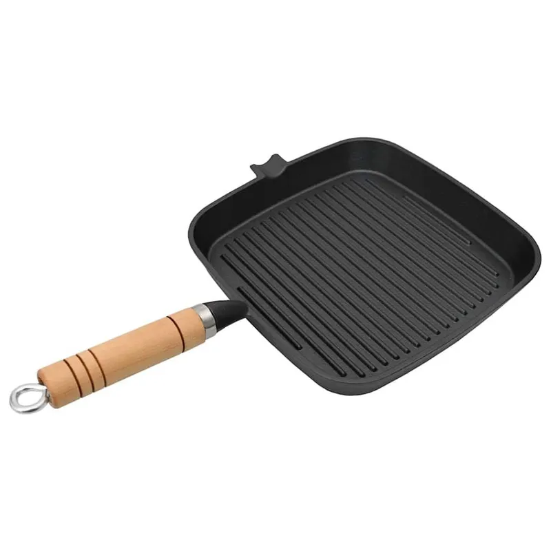 Grillpfanne mit Holzgriff Gusseisen 20 x 20 cm