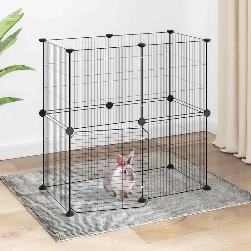 Cage animaux de compagnie à 12 panneaux et porte Noir 70x35x70 cm