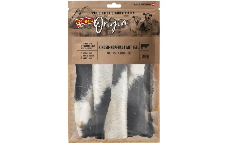DeliBest Kausnack Origin Rinder-Kopfhaut mit Fell 15 cm, 200 g