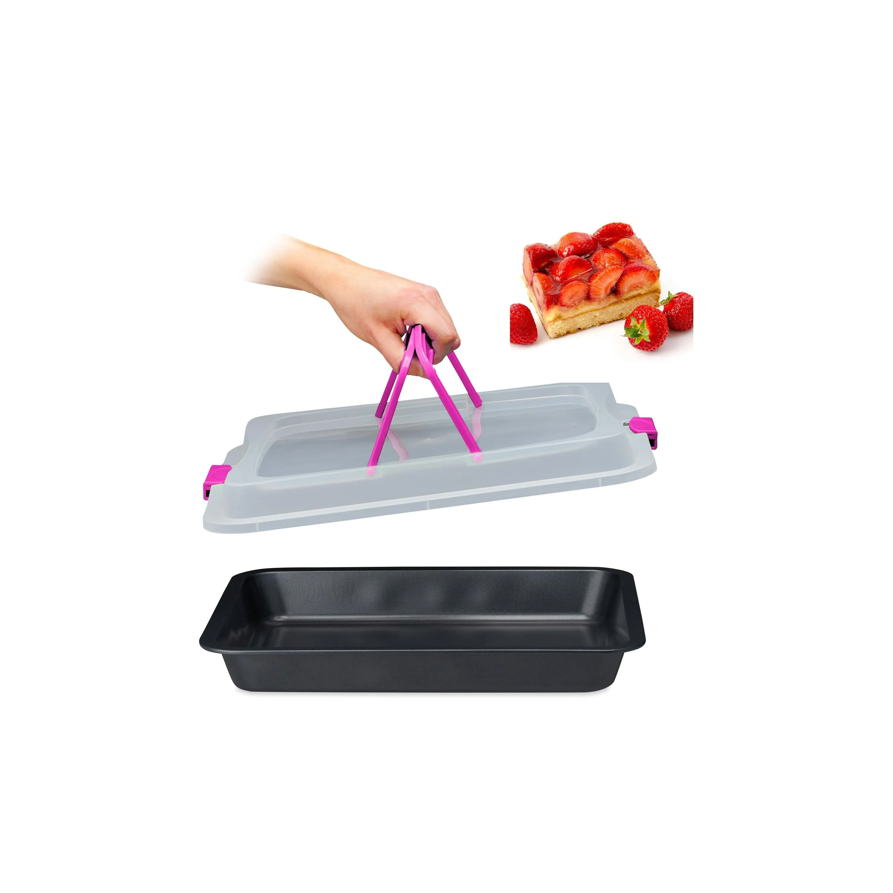 relaxdays Backblech mit Deckel Carbon-Stahl Kunststoff Pink
