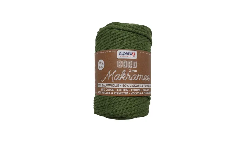 Glorex Wolle Makramee Cord gewebt 85 m x 3 mm, 250 g, Olivgrün