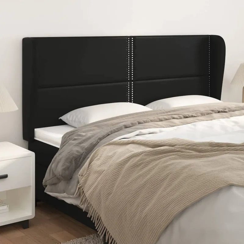 Kopfteil mit Ohren nero 203x23x118/128 cm Kunstleder