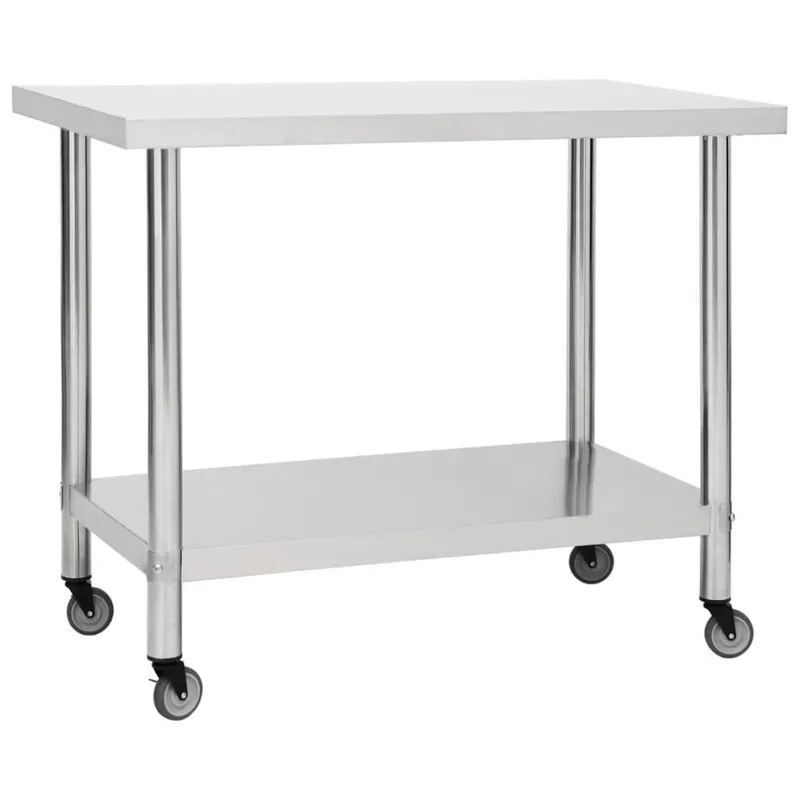 Küchen-Arbeitstisch con Rollen 100x45x85 cm acciaio inox