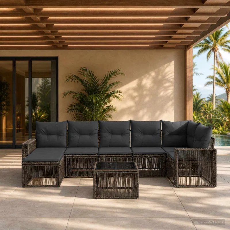 set divano da giardino 8 pz. grigio e grigio scuro polyrattan