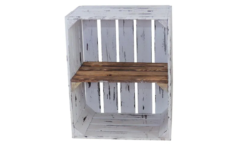 Holz Zollhaus Holzharasse mit Zwischenboden bianco, geflammt