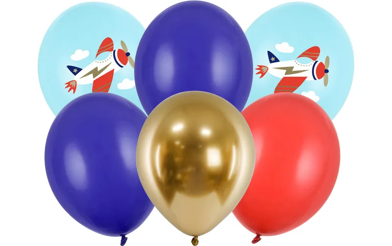 Partydeco Luftballon Flugzeug multicolore, Ø 30 cm, 6 pezzi