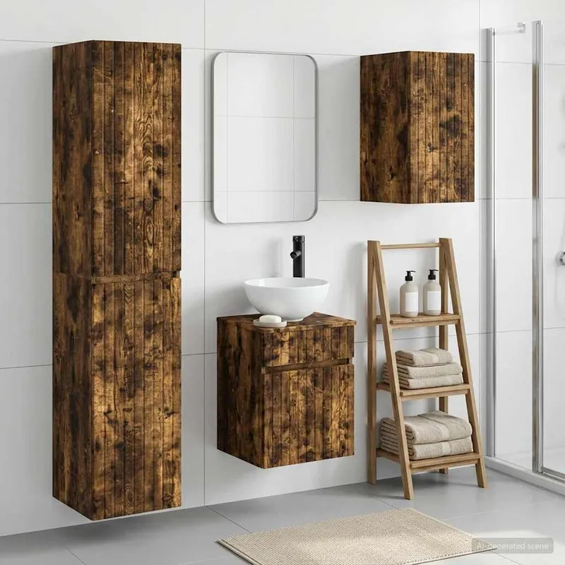 Badezimmermöbel-Set 3 stk. Geräucherte Eiche 33 x 34,5 x 160 cm
