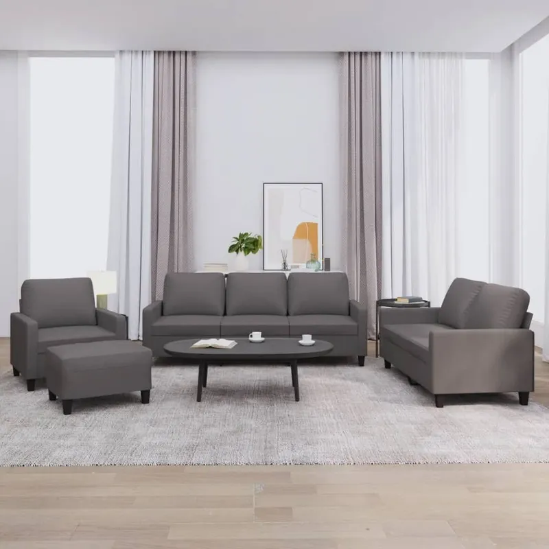 4-tlg. Sofagarnitur mit Kissen grigio Kunstleder