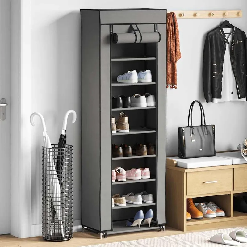 Schuhschrank mit Abdeckung grigio 57 x 29 x 162 cm tessuto