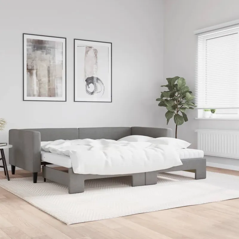 Tagesbett Ausziehbar mit Matratzen Dunkelgrau 90x200 cm tessuto