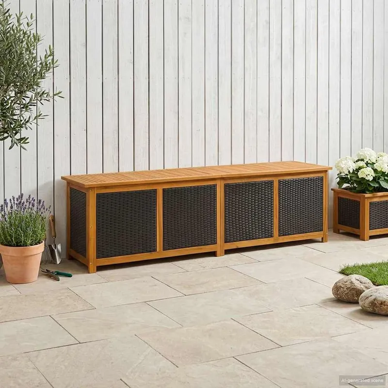 Gartenlagerbox 185 L legno massiccio acacia 200 x 50 x 56 cm nero