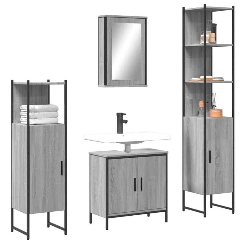 4-tlg. Badmöbel-Set grigio Sonoma derivato del legno
