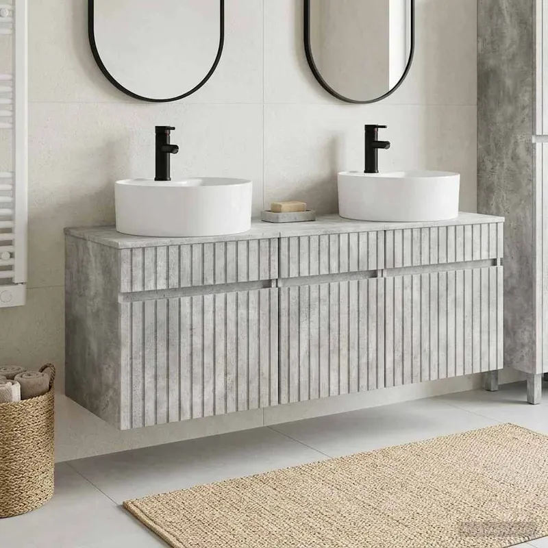 Badezimmerschrank-Set 3 stk. Betongrau 49 x 44,5 x 65 cm