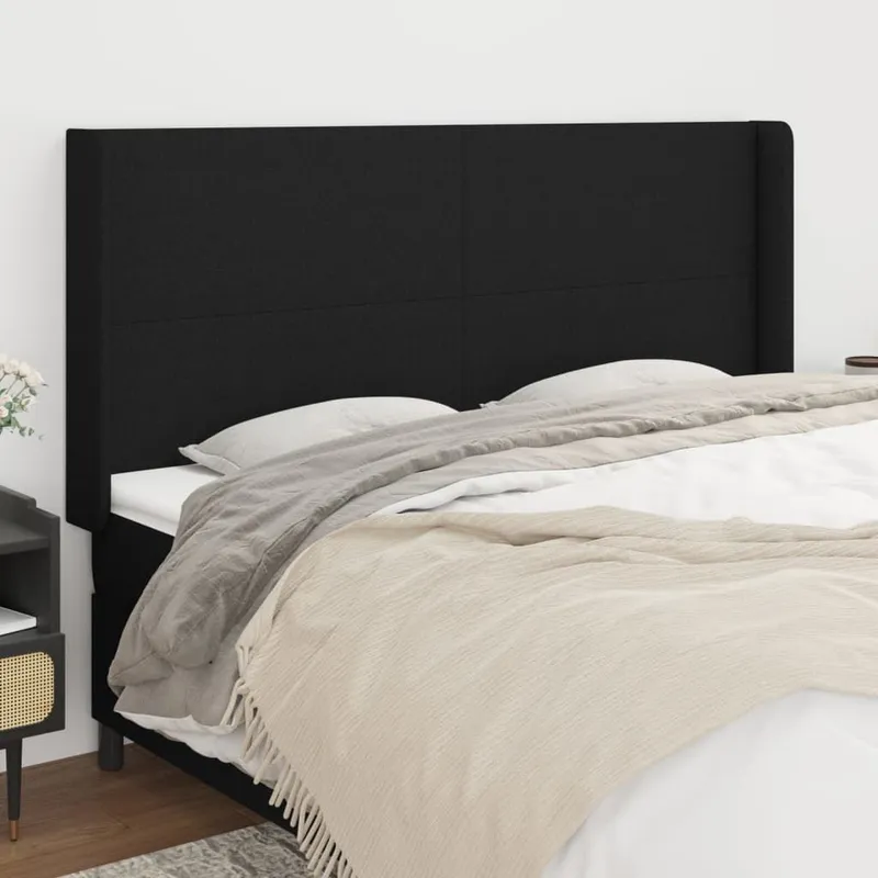 Kopfteil mit Ohren nero 163x16x118/128 cm tessuto