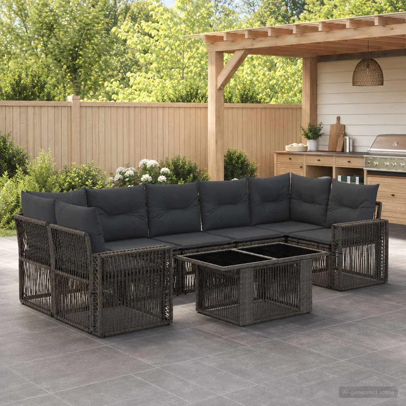 Ensemble de canapé de jardin 8 pc Gris et Gris foncé polyrotin