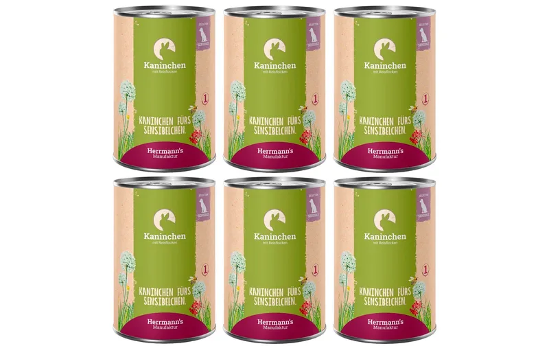 Herrmann's Nassfutter Kaninchen mit Reisflocken 6 x 400 g
