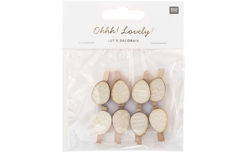 Rico Design Dekoklammer Osterei 8 pieces, naturale
