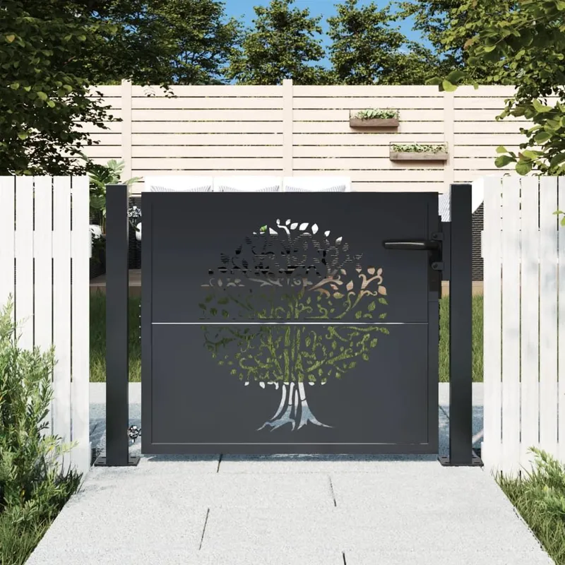 Portail de jardin anthracite 100x75 cm acier conception d'arbre