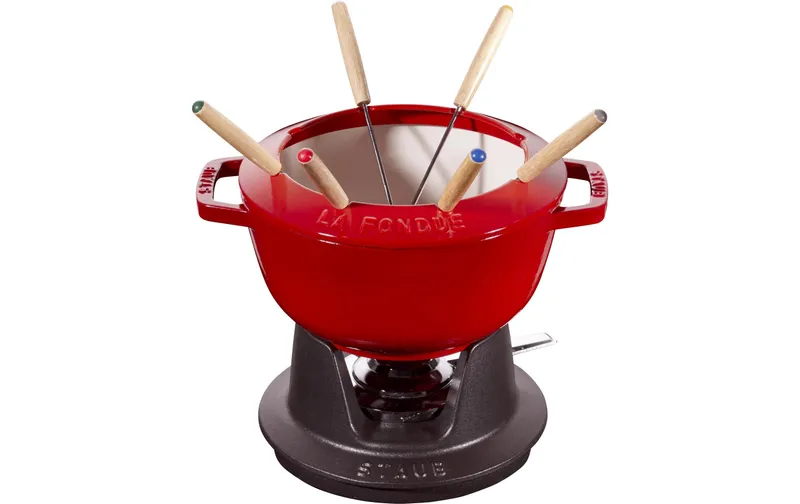 Staub Schokoladenfondue-Set avec 2 Griffen 5 Teile, Kirschrot