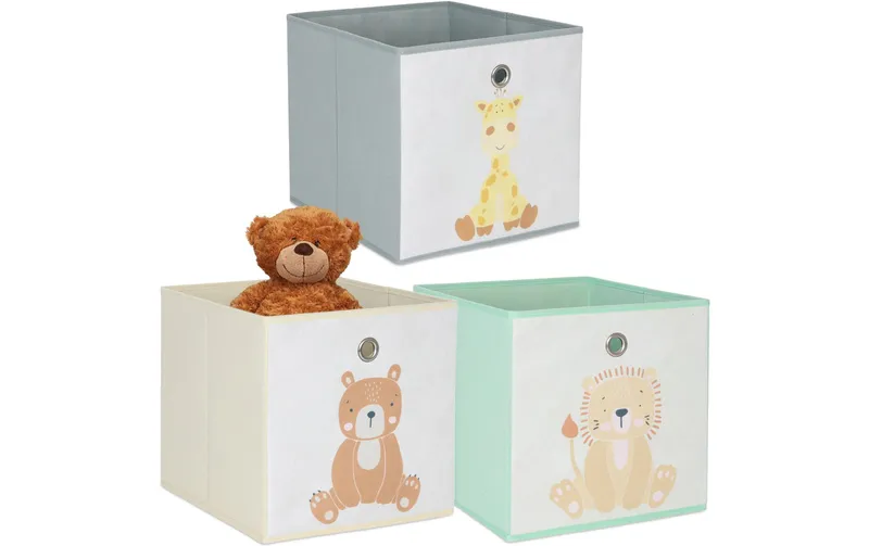 relaxdays Spielzeugbox Tiere 3 pièces