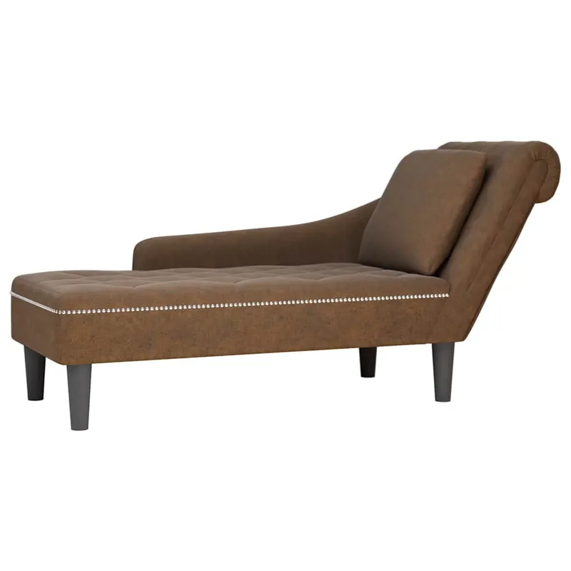 Chaiselongue con cuscini e Rechter Armlehne marrone ecopelle