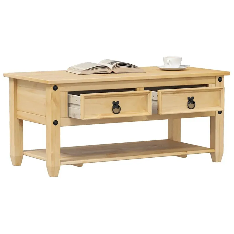 Couchtisch mit Schubladen Corona 100x48x45 cm legno massiccio pino