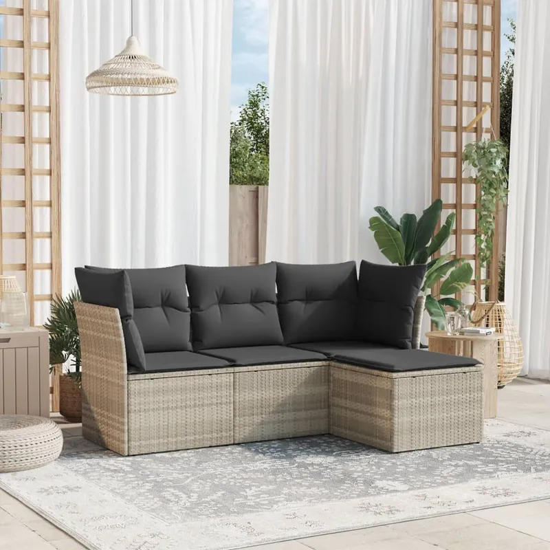 4-tlg. garden sofa set with cushions Hellgrau Poly Rattan