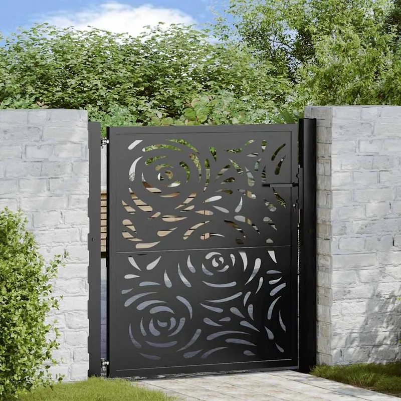 Gartentor Schwarz 100x100 cm Stahl Flammendesign