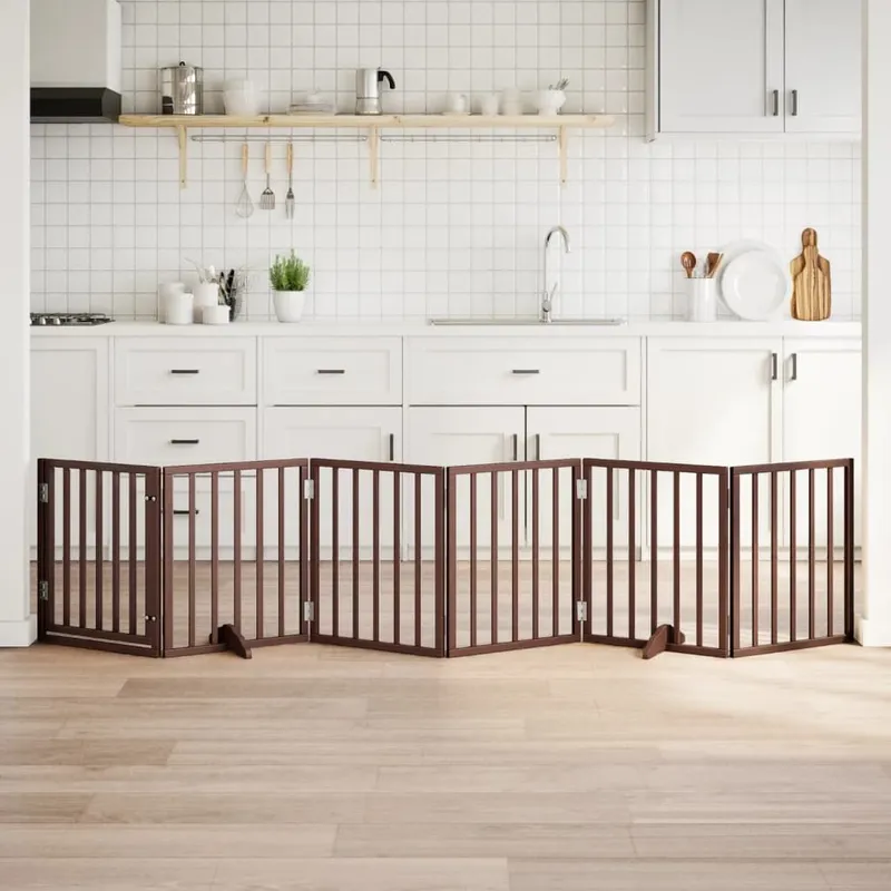Barrière pour chiens avec porte 6 panneaux bois de peuplier