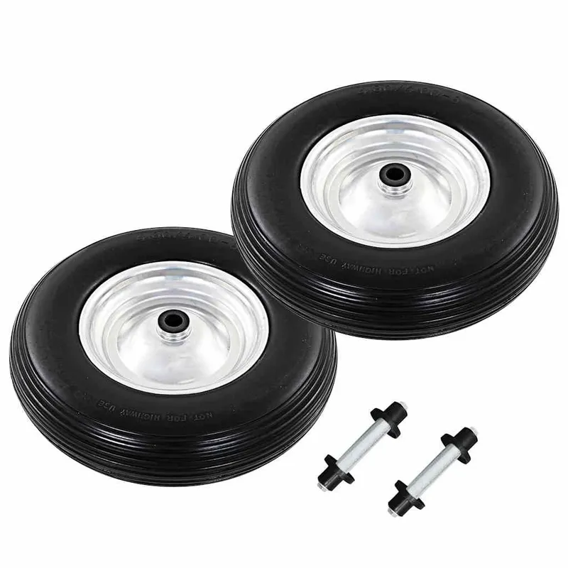 Roue de brouette avec axe 2 pcs PU solide 4.00-8 390 mm