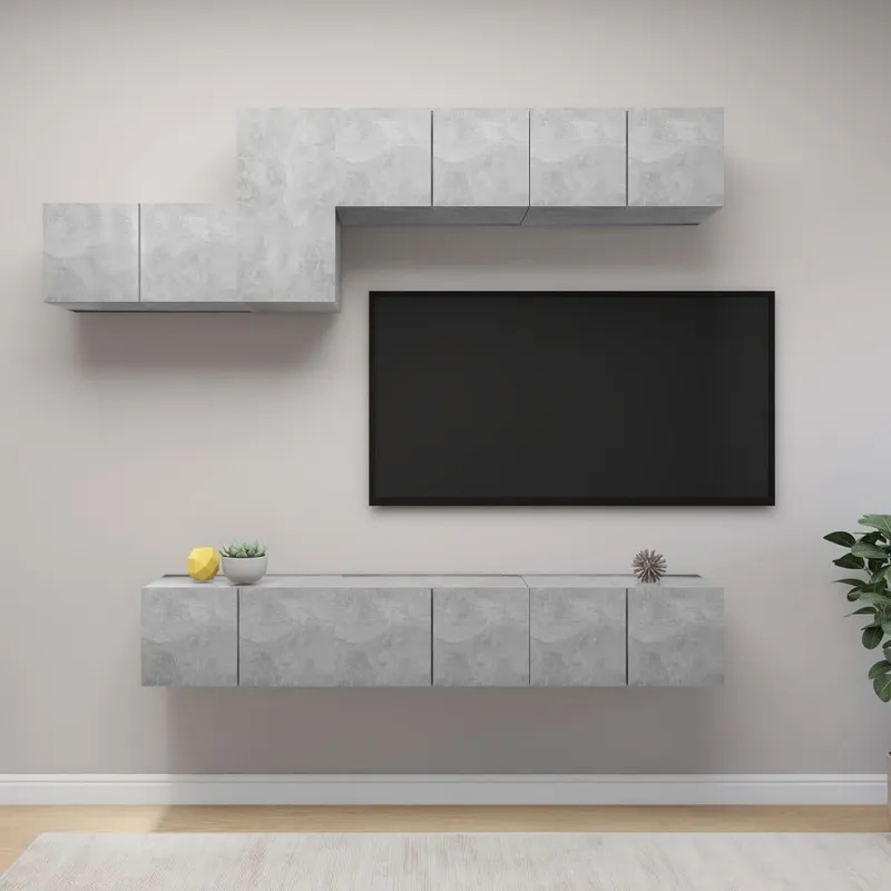 7-tlg. TV-Schrank-Set Betongrau derivato del legno