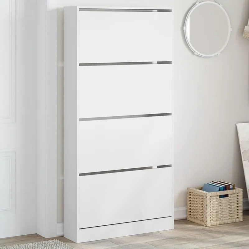 Schuhschrank mit 4 Klappen Weiß 80x21x163,5 cm