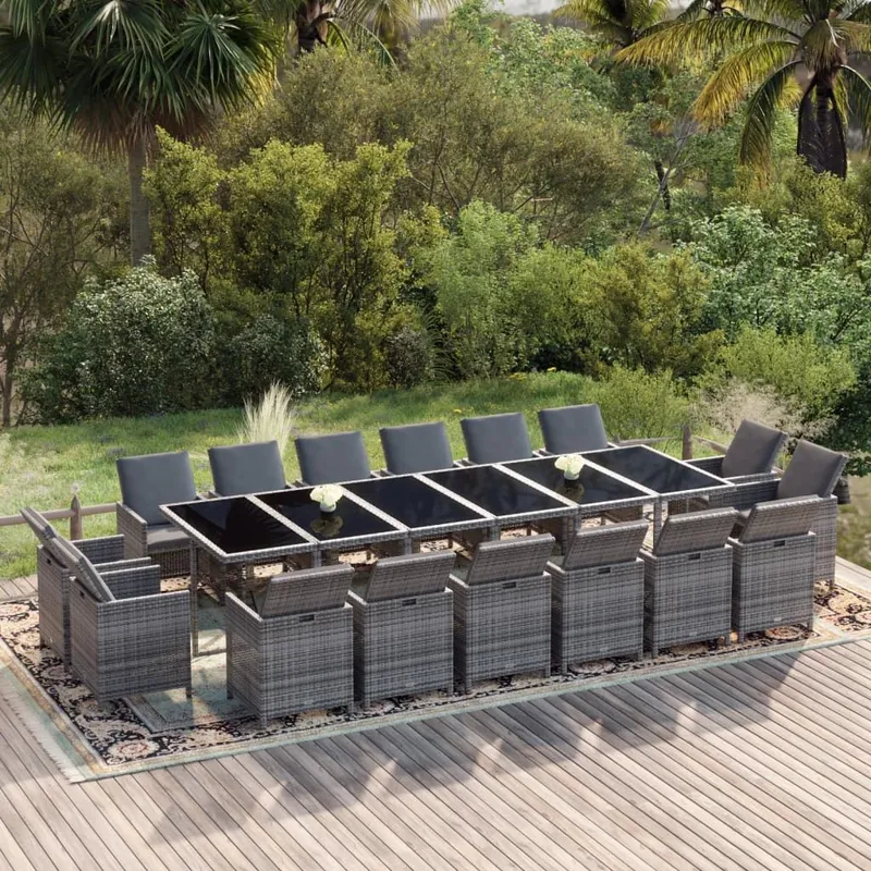 17-tlg. Garten-Essgruppe mit Kissen Poly Rattan grigio