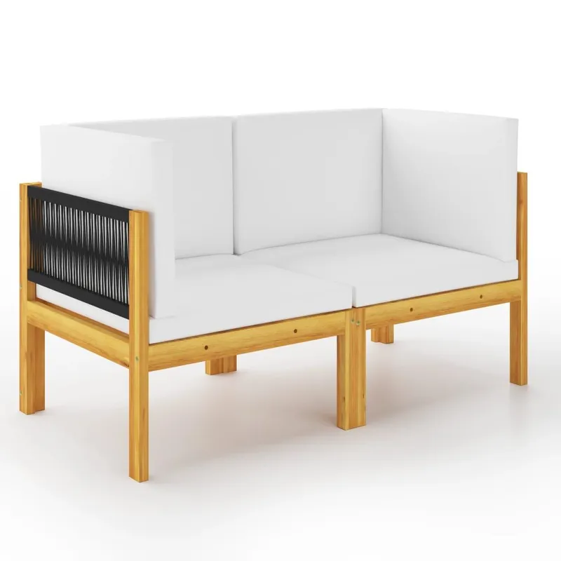 2-Sitzer-Gartenbank con cuscini Holz acacia & Seil
