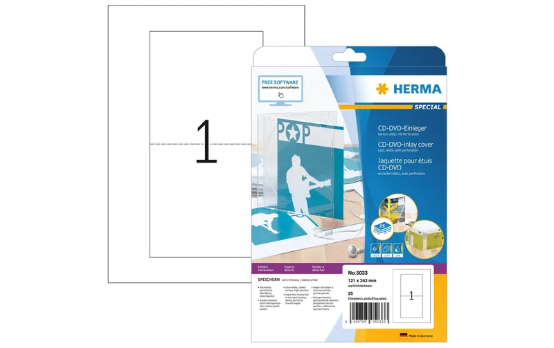 HERMA CD-Einleger 5033 bianco, 25 pezzi