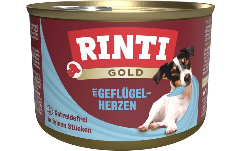 Rinti Nassfutter Dose Gold con Geflügelherzen, 185 g