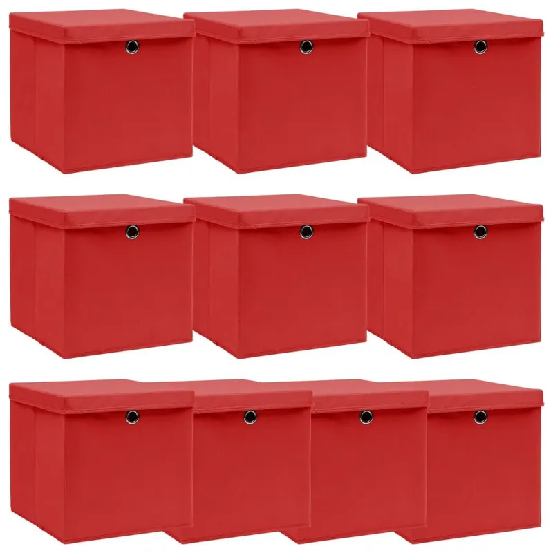 Aufbewahrungsboxen mit Deckeln 10 Stk. rosso 32x32x32 cm tessuto