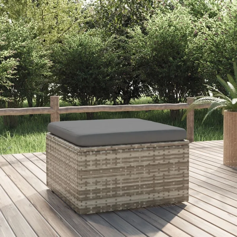 Gartenhocker mit Kissen grigio 55x55x30 cm Poly Rattan