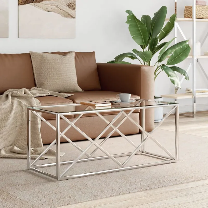 Couchtisch 110x45x45 cm acciaio inox e vetro