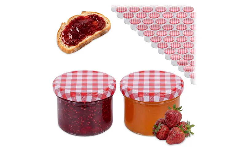 relaxdays Einmachglas mit Deckel Rot/Weiss 220 ml, 100 Stück