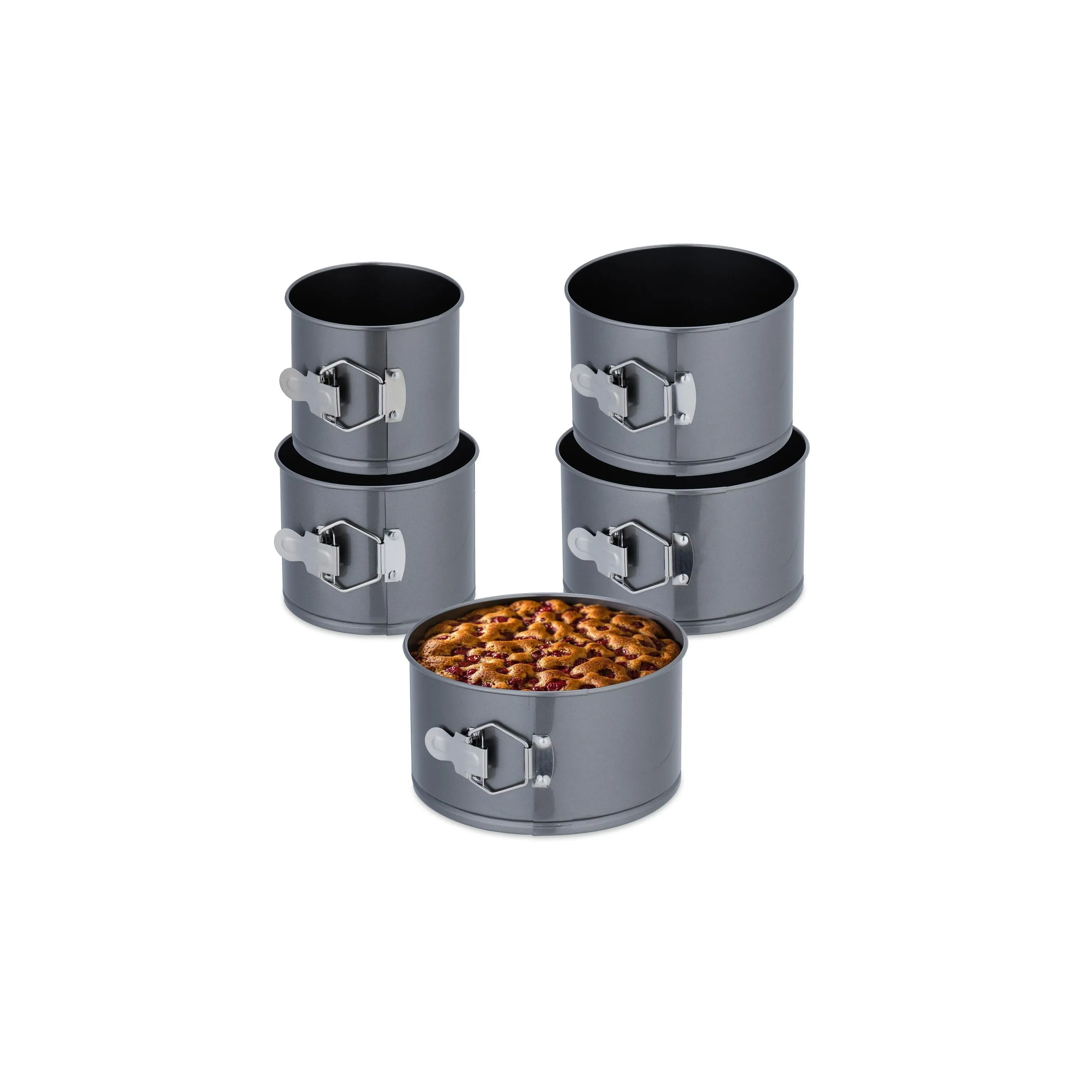 relaxdays Springform Set 5-teilig, Carbonstahl, Anthrazit