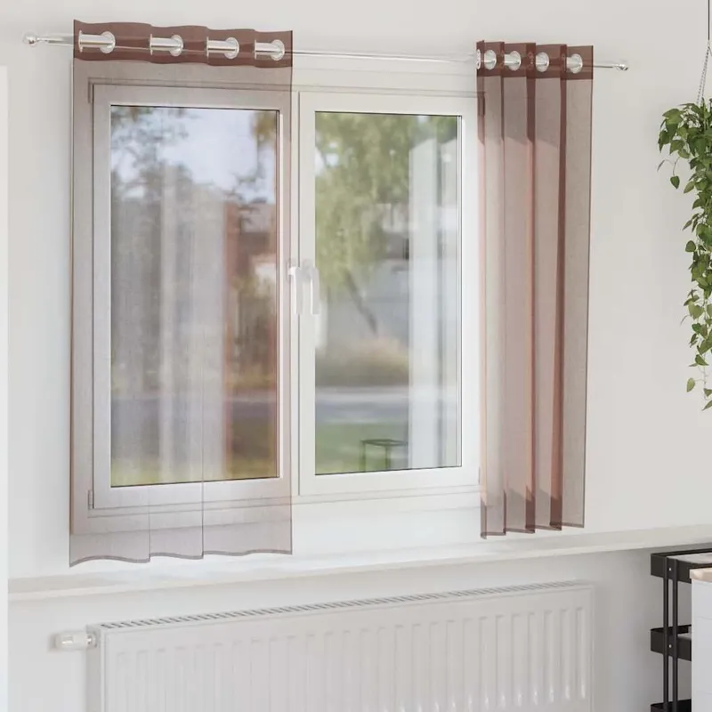 Rideaux en voile avec œillets 2 pcs marron 140x140 cm
